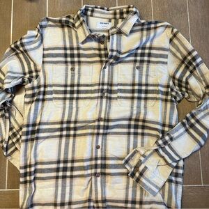 Old Navy Men's Casual Plaid Shirt - Cream and Black